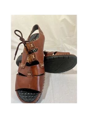Rieker Sandals Brown Leather Comfort Fisherman’s Lace Up Lagenlook